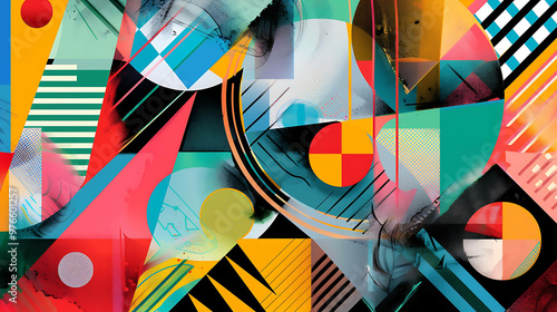 Abstract geometric background with bright colors and bold shapes.