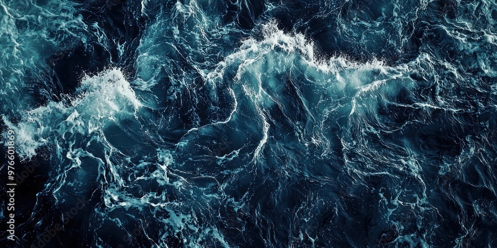 Top view of dark blue ocean wave surface, swirling, abstract. Top view of dark blue ocean wave surface, swirling, abstract.