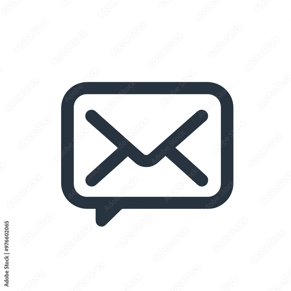 This icon features a simple chat bubble with an envelope symbol, representing messaging and digital communication in a sleek, modern style This icon features a simple chat bubble with an envelope symbol, representing messaging and digital communication in a sleek, modern style