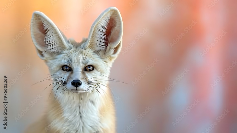 Obraz premium Fennec Fox Portrait with Big Ears and Orange Background