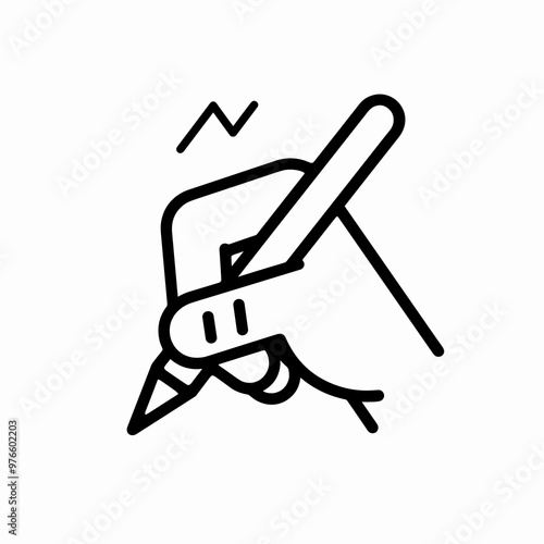 A hand grips a pencil, showcasing the process of drawing or writing, emphasizing the flow of creativity through a clean line art design