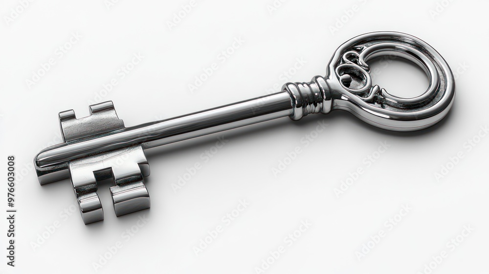 A shiny, ornate metal key with a decorative handle. A shiny, ornate metal key with a decorative handle.