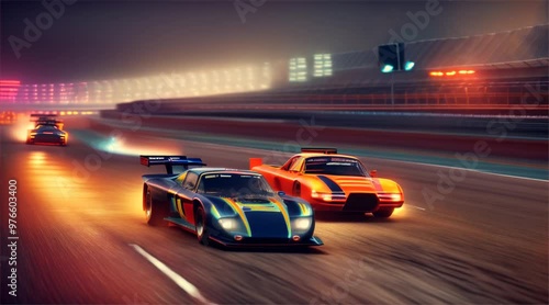 Wallpaper Mural Generic red racing cars moving at high speed with motion blur on the race track. powerful race cars racing past an empty grandstand in sleek and aerodynamic. Torontodigital.ca