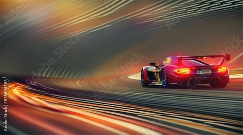 Wallpaper Mural Generic red racing cars moving at high speed with motion blur on the race track. powerful race cars racing past an empty grandstand in sleek and aerodynamic. Torontodigital.ca