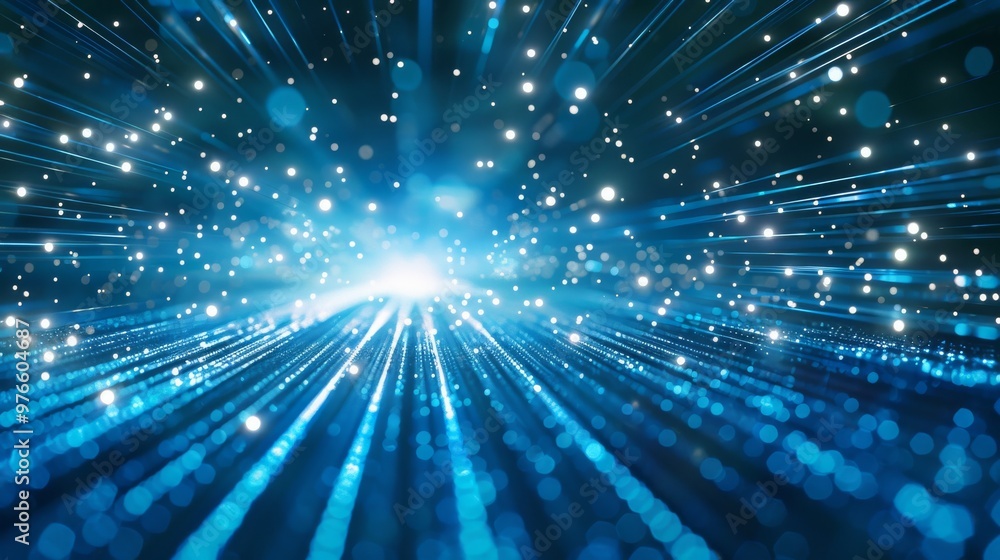 Naklejka premium Abstract blue light rays, fiber optics, technology background.