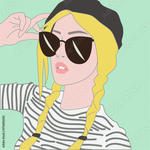 girl in sunglasses black beret