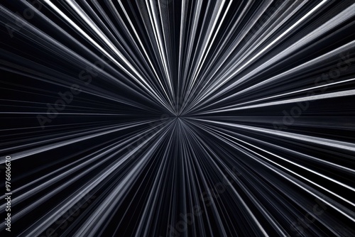 Abstract image with dynamic lines radiating from the center, creating a sense of movement and depth in a dark environment.