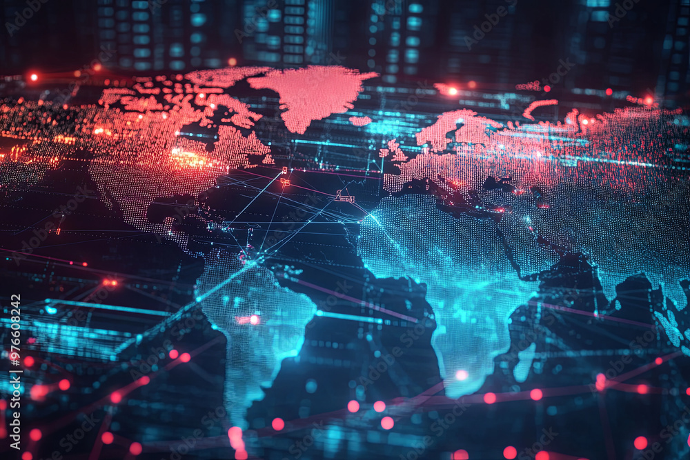 Digital map of the world with data streams connecting various regions
Digital map of the world with data streams connecting various regions