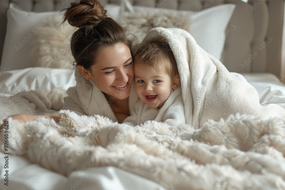 Mother and baby in the bedroom