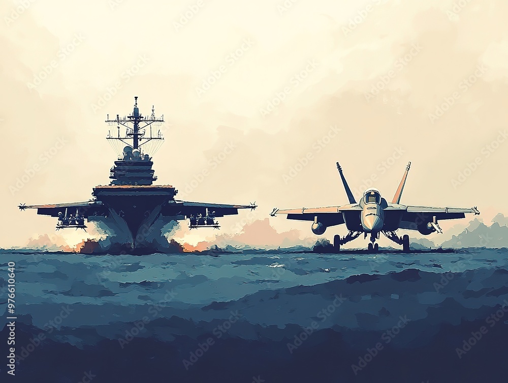 A fighter jet taking off from an aircraft carrier. . A fighter jet taking off from an aircraft carrier. .