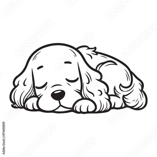Line art of cocker spaniel dog sleeping cartoon vector