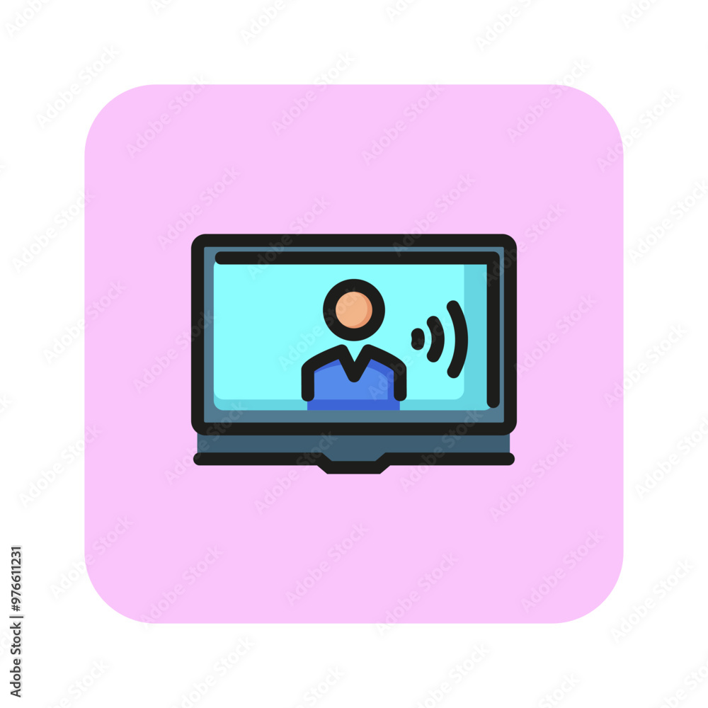 Video conference vector line icon. Negotiation, colleague, online. Vector illustration can be used for topics like education, qualification, HR Video conference vector line icon. Negotiation, colleague, online. Vector illustration can be used for topics like education, qualification, HR