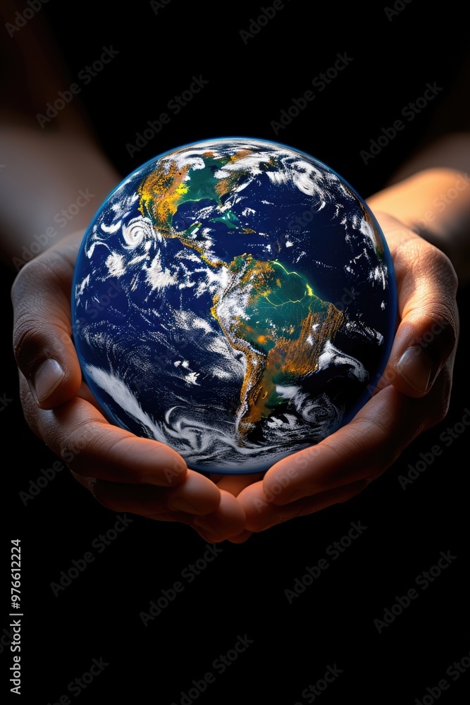 Holding the Earth in hand, with a black background Holding the Earth in hand, with a black background