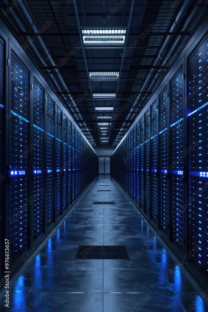 Obraz premium Computer data room, neatly arranged cabinets