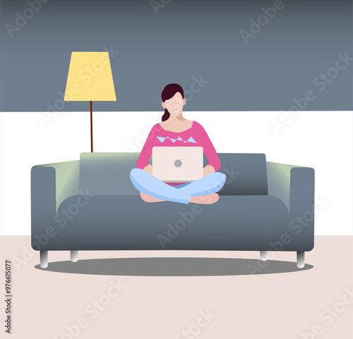 girl with laptop on the sofa