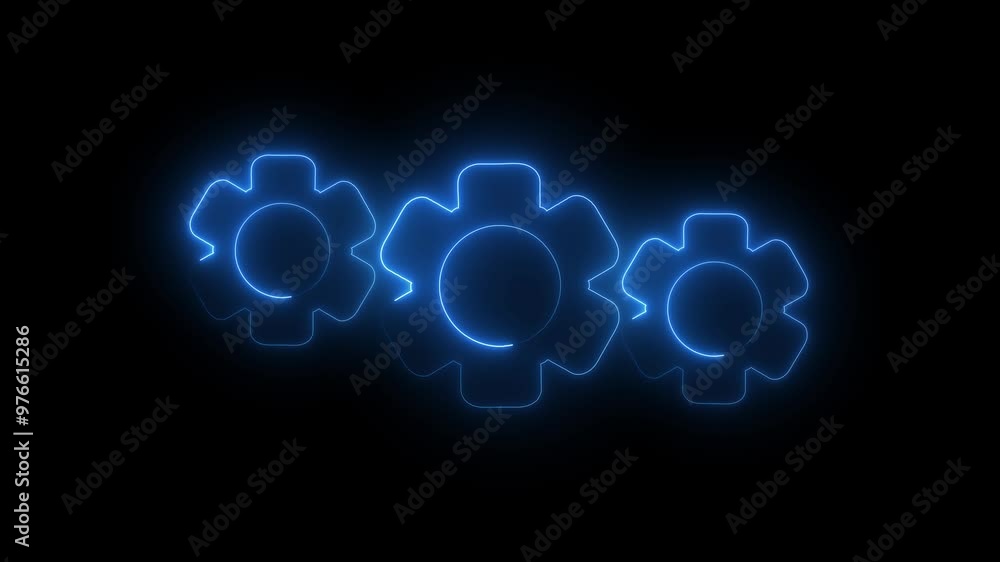 Glowing neon settings icon animation on black background Glowing neon settings icon animation on black background