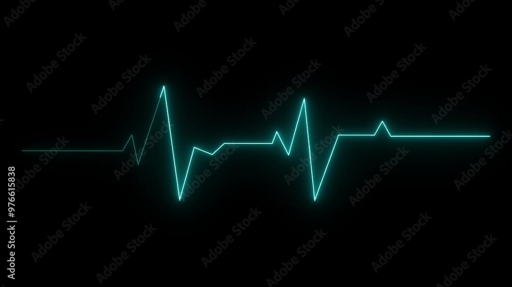 glowing neon cyan aqua color heartbeat animation icon sign symbol on black background glowing neon cyan aqua color heartbeat animation icon sign symbol on black background