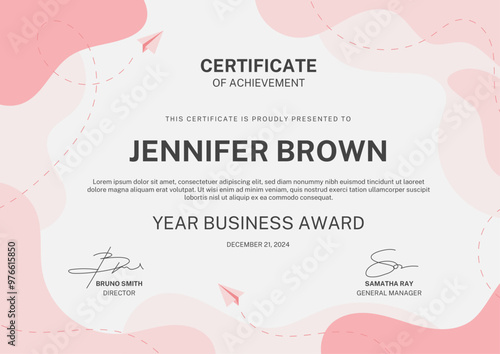 Cute certificate with paper plane theme, editable paper cut design template, editable text