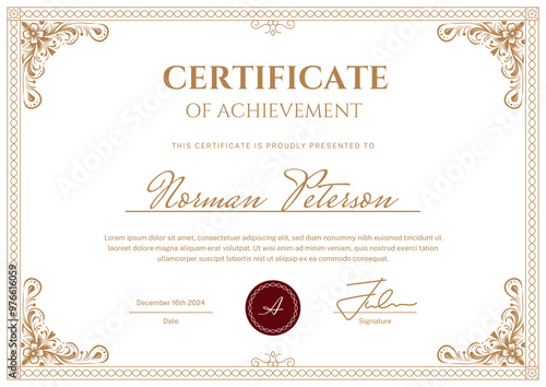 Elegant classy certificate with elegant text and decorative floral, editable text