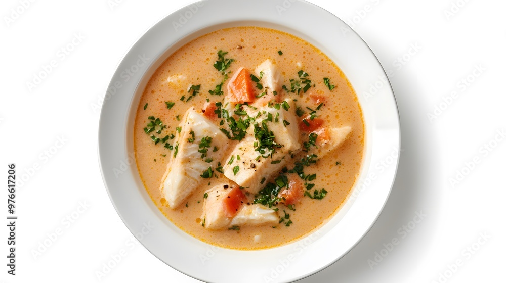 Creamy seafood chowder with fresh herbs and tender fish chunks Creamy seafood chowder with fresh herbs and tender fish chunks