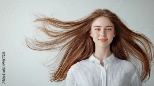 Model with Flowing Silky Hair in Warm Light - High-End Studio Shot