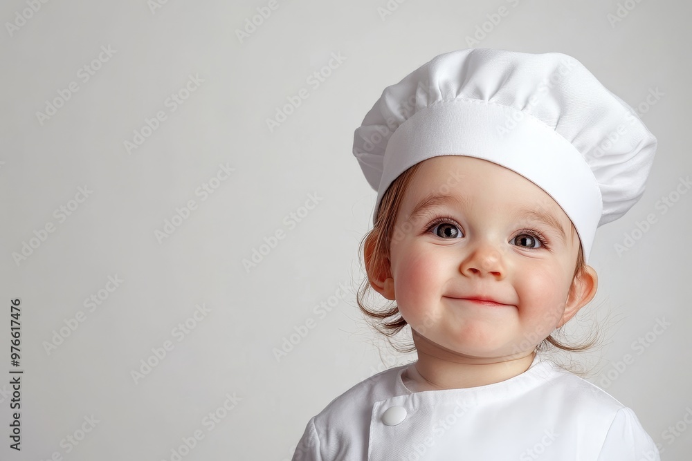 A charming baby chef in a white hat with a sweet smile. The image captures the innocence and curiosity of childhood, making it perfect for culinary, family, and parenting themes. A charming baby chef in a white hat with a sweet smile. The image captures the innocence and curiosity of childhood, making it perfect for culinary, family, and parenting themes.