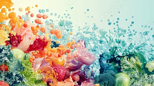 65. Generative AI-generated visual of natural Vitamin B12 sources, including shellfish, dairy, and leafy greens, depicted in a colorful and informative layout