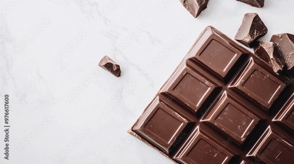 69. Chocolate bar photographed from the top on a white background, highlighting the rich cocoa details and glossy surface of the bar 69. Chocolate bar photographed from the top on a white background, highlighting the rich cocoa details and glossy surface of the bar