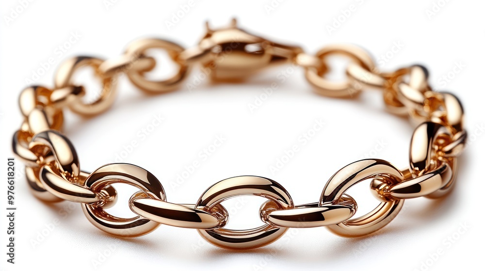 Fototapeta premium A shiny gold chain bracelet with interlocking links.