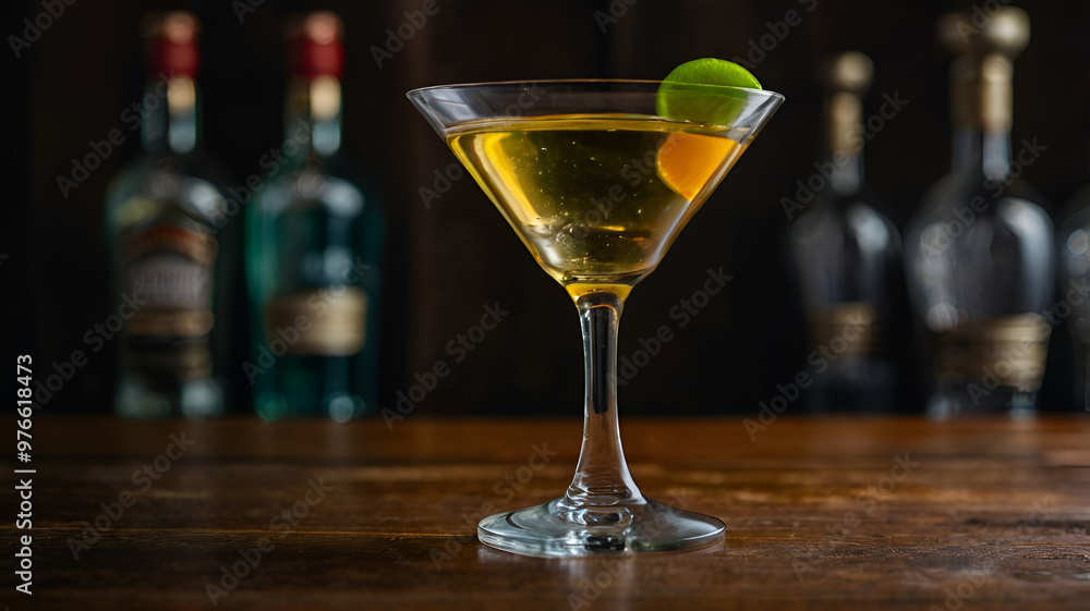 Martini in a cocktail glass on wooden table Martini in a cocktail glass on wooden table