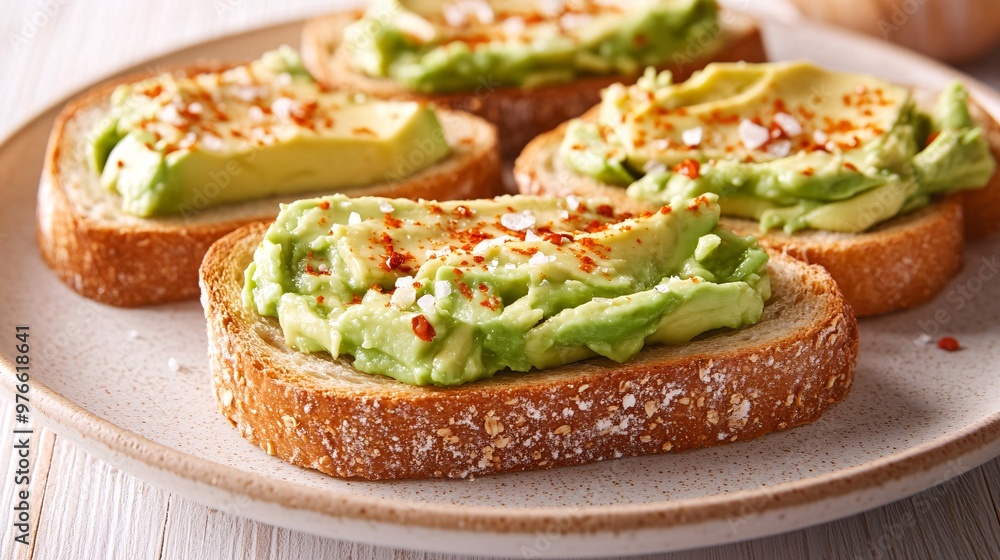 88. High-resolution image of avocado toast with a sprinkling of chili flakes and sea salt, emphasizing the creamy avocado spread and the crisp, toasted bread 88. High-resolution image of avocado toast with a sprinkling of chili flakes and sea salt, emphasizing the creamy avocado spread and the crisp, toasted bread