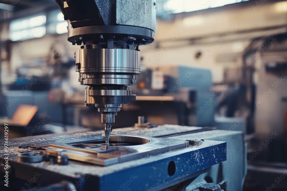 A close-up shot of an industrial milling machine cutting metal, showcasing the precision and power of this essential machinery in modern manufacturing. A close-up shot of an industrial milling machine cutting metal, showcasing the precision and power of this essential machinery in modern manufacturing.