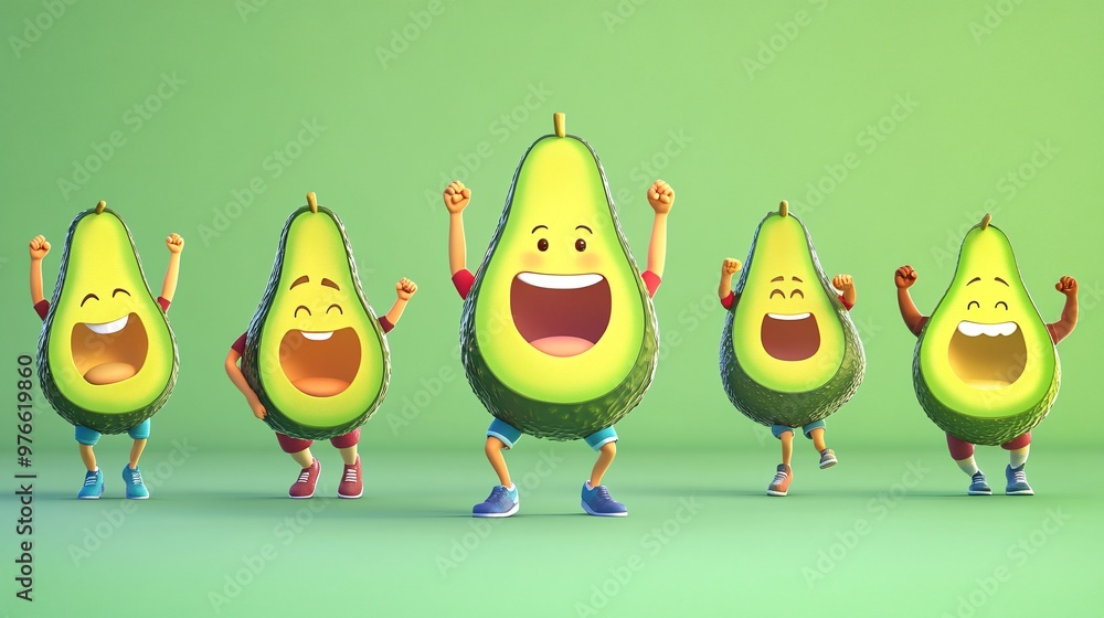 119. Animated avocado mascot with a cute smile, participating in ...