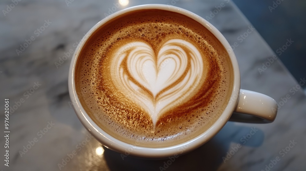 Coffee cup with a heart-shaped latte art. Coffee cup with a heart-shaped latte art.