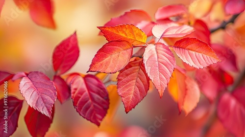 Colorful autumn foliage with vibrant red and orange leaves.