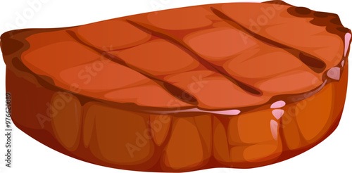 Cartoon meat steak. Isolated vector juicy, grilled steak with sear marks, showcasing its tender texture and rich, savory appeal. Roasted brown slice of beef, barbecue meal, beefsteak or sirloin fillet