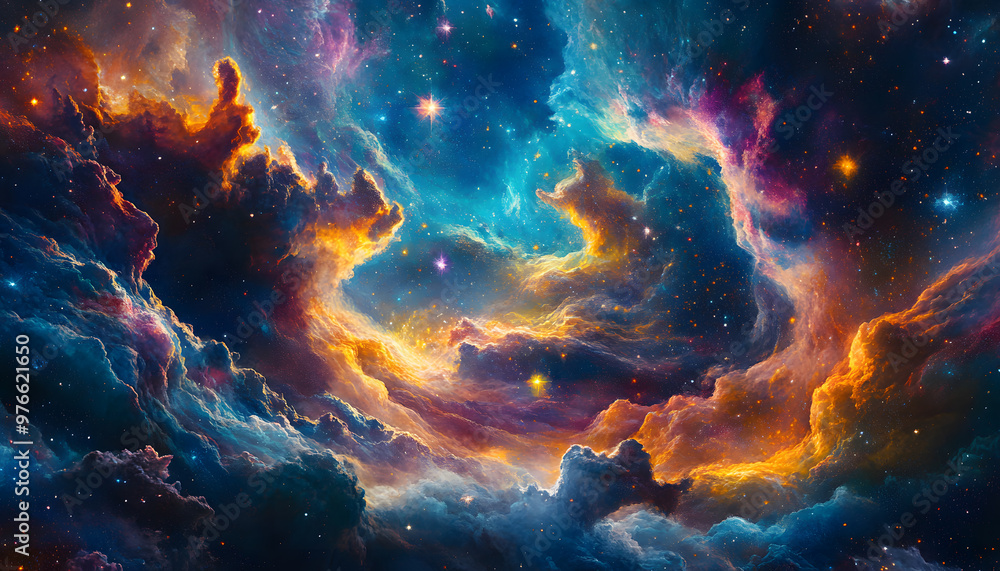 Obraz premium Galaxy Dreamscape: A vibrant, colorful galaxy with swirling stars and nebulae, evoking a sense of cosmic wonder.