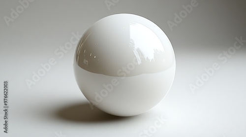 A smooth, reflective white sphere on a neutral background.