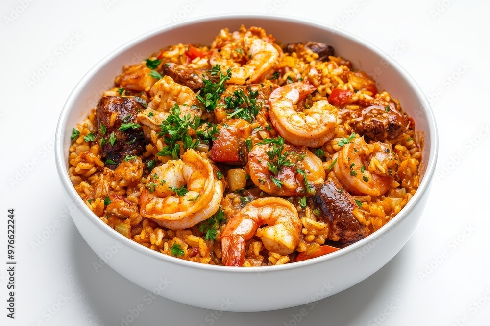 A hearty and flavorful bowl of Seafood Jambalaya featuring plump shrimp, savory rice, and colorful vegetables, perfect for a satisfying meal. A hearty and flavorful bowl of Seafood Jambalaya featuring plump shrimp, savory rice, and colorful vegetables, perfect for a satisfying meal.