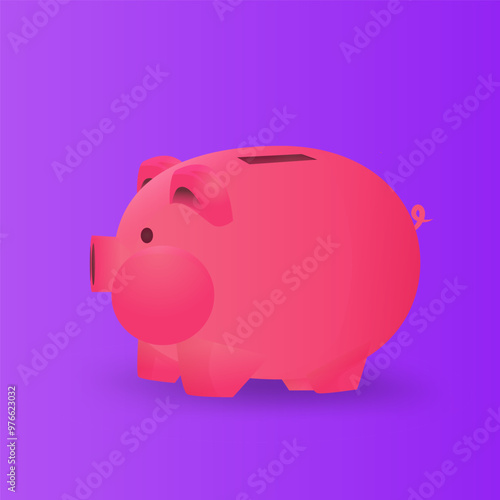 Piggy bank, illustration of saving money for children in cartoon style.
