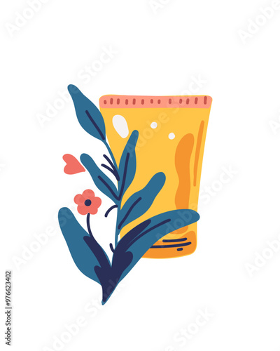 Branch with a flower with a tube of cream or care cosmetics