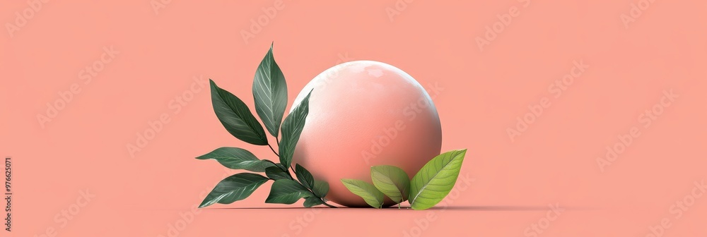 A pink sphere representing the earth is surrounded by green leaves symbolizing growth, sustainability, and a healthy planet. This minimalist design captures the essence of environmental care and ecolo A pink sphere representing the earth is surrounded by green leaves symbolizing growth, sustainability, and a healthy planet. This minimalist design captures the essence of environmental care and ecolo