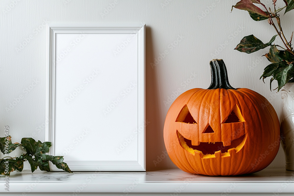 Obraz premium Halloween Pumpkin with Blank Frame