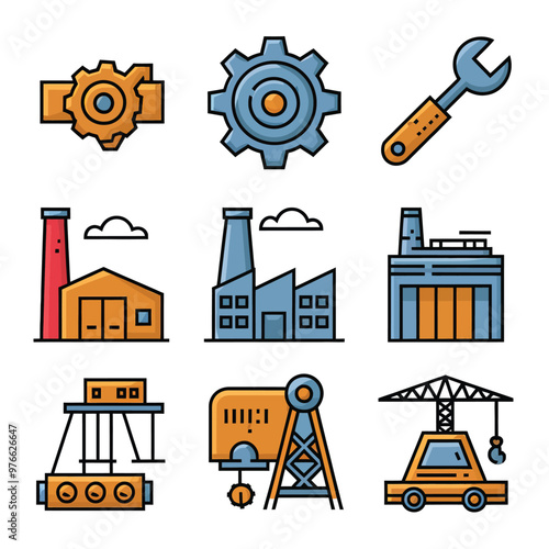 vector icons representing home fix and factory maintenance, gas and electricity maintenance