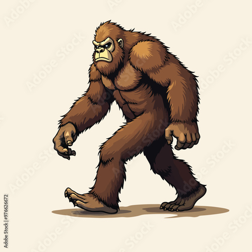 A large bigfoot walking across a white background. 