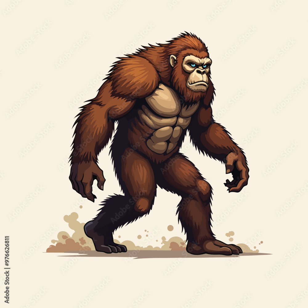 A large bigfoot walking across a white background. A large bigfoot walking across a white background.