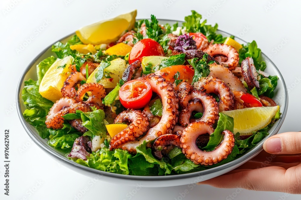 A vibrant and flavorful octopus salad featuring tender octopus, fresh greens, juicy tomatoes, and tangy lemon slices. This dish is a healthy and satisfying meal perfect for seafood lovers. A vibrant and flavorful octopus salad featuring tender octopus, fresh greens, juicy tomatoes, and tangy lemon slices. This dish is a healthy and satisfying meal perfect for seafood lovers.