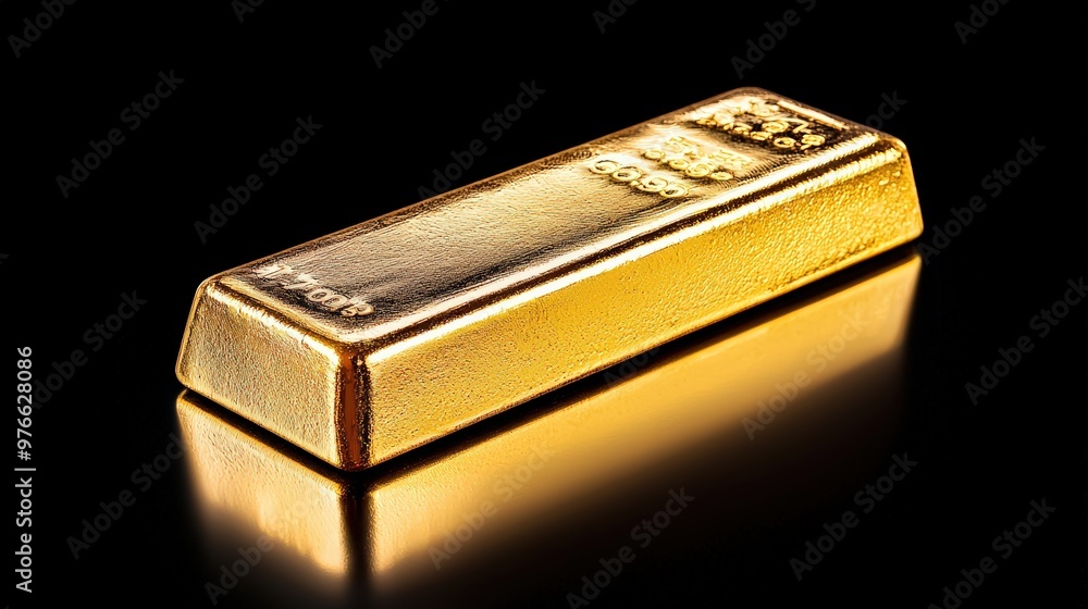 Gleaming Gold Bar Prominently Displayed Against Light Black Background Gleaming Gold Bar Prominently Displayed Against Light Black Background