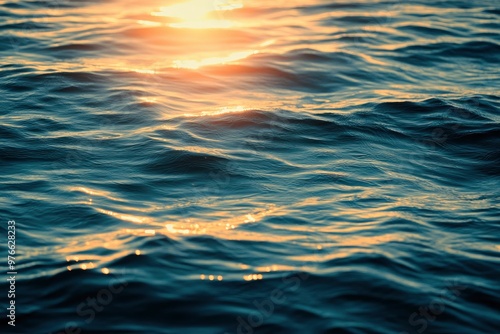 Water background texture. Sea surface in sunset light. Breezy wavy seawater. Sea water texture. Teal blue ocean view. Fresh water of lake. Relaxing natural photo wallpaper. Still water surface, ai