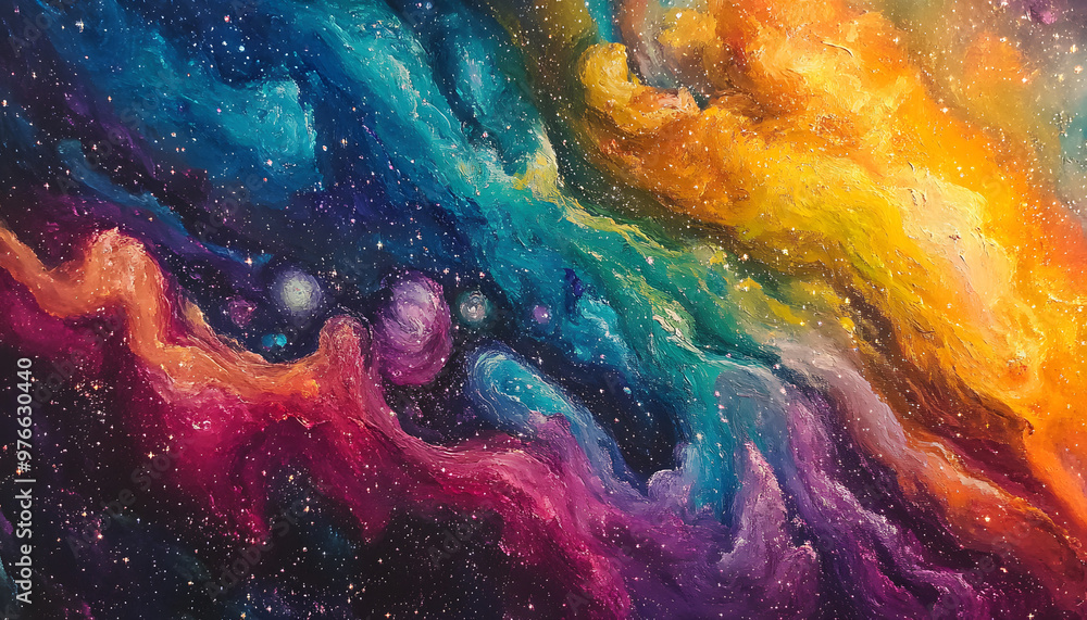 Fototapeta premium Galaxy Dreamscape: A vibrant, colorful galaxy with swirling stars and nebulae, evoking a sense of cosmic wonder.